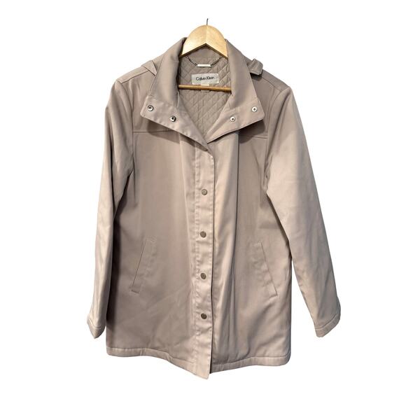 NEW! Calvin Klein L Hooded Raincoat Quilted Interior Waterproof Jacket Tan Beige - Picture 2 of 9